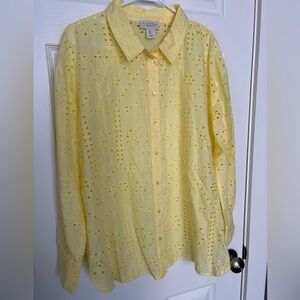 Calypso St. Barth Yellow Cotton Eyelet Button Up Top Women's Large Resort Wear